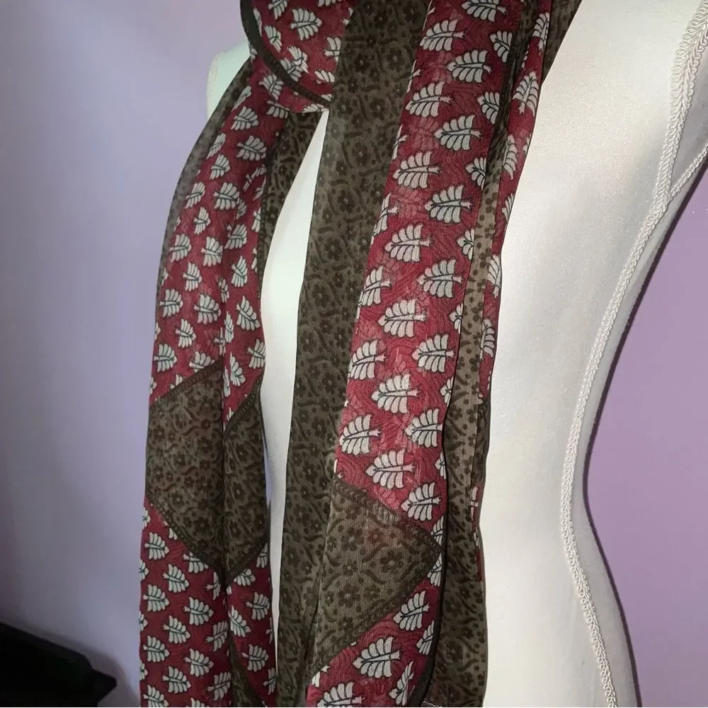 Large Scarf Chiffon Wrap Swim Cover Shawl Sheer Red Brown Boho Printed